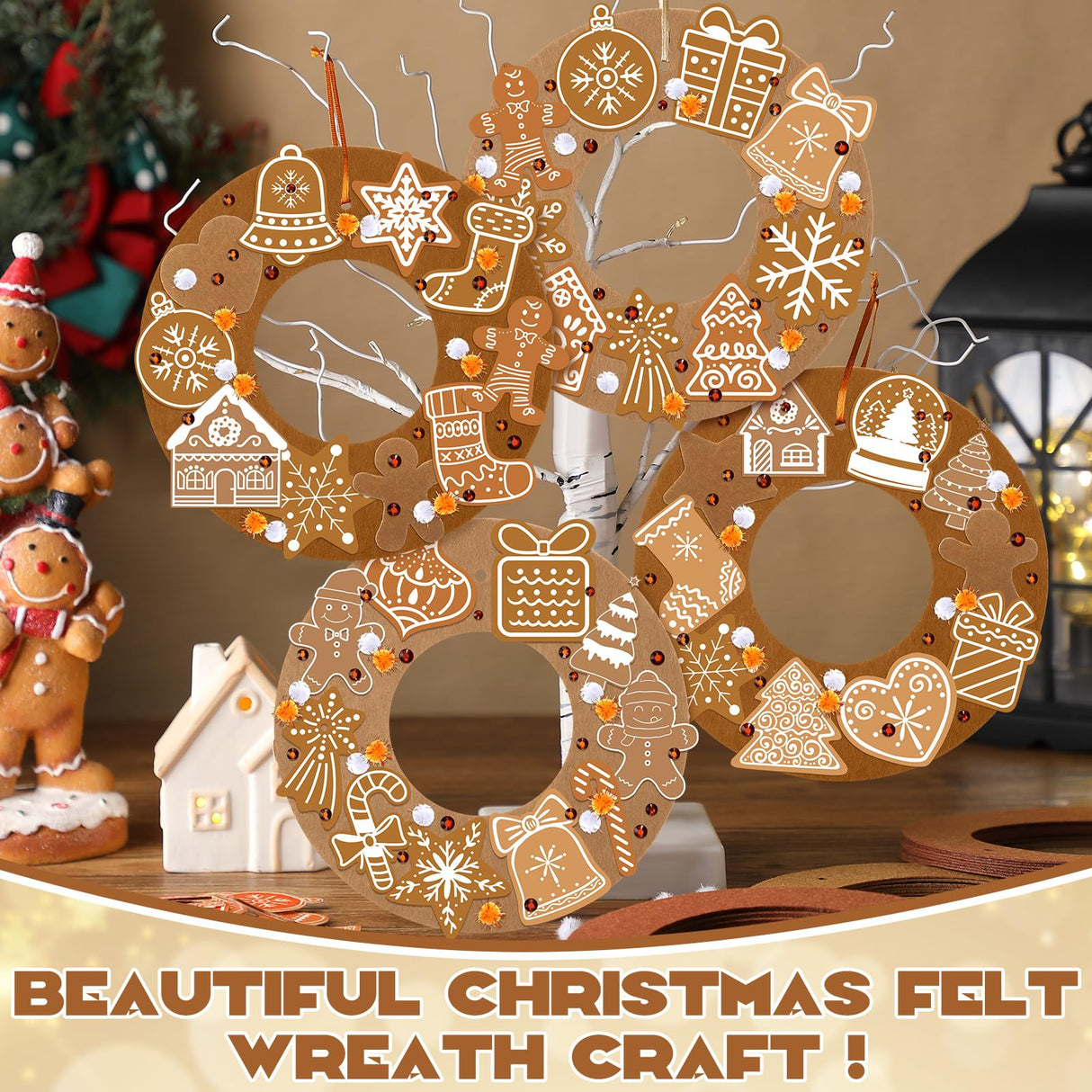 472 Pcs DIY Christmas Craft Kits Xmas Tree Wreath Craft Gingerbread Men Bell Snowflakes Wreath Arts Christmas Hanging Ornaments with Gingerbread Houses Gift Boxes Sticker for Xmas Indoor Outdoor Decor Wavwavw