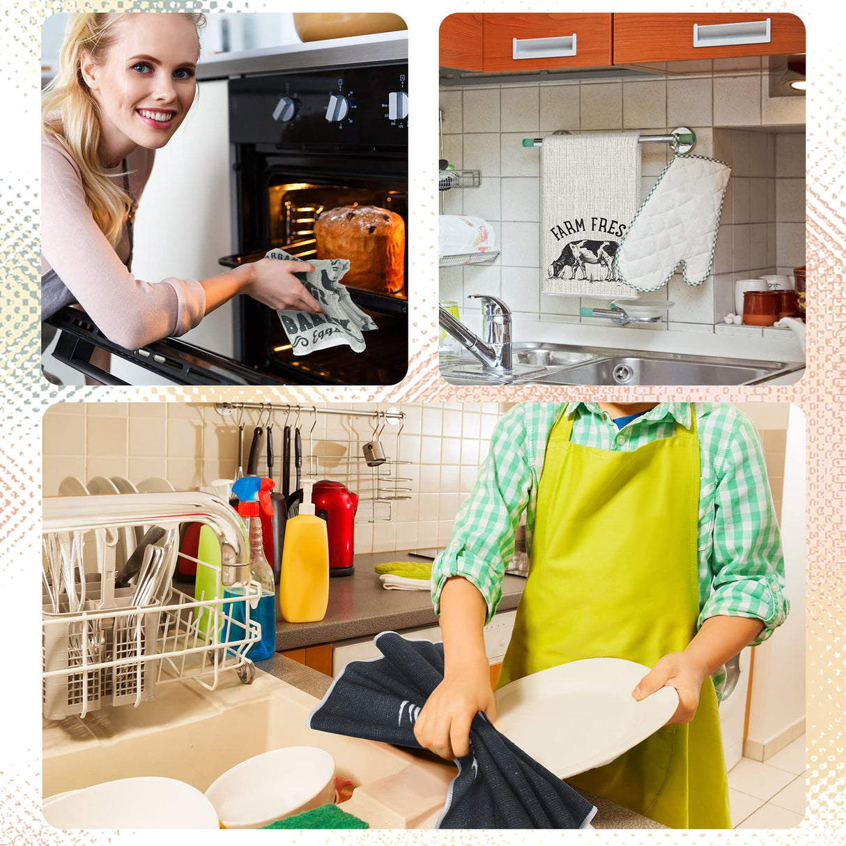 Redbaker 6 Pcs Farm Animal Kitchen Towels Farmhouse Funny Dish Towel Rustic Hand Towels Rooster Cow Pig Decorative Tea Dishcloth Absorbent with Hanging Loop for Kitchen Bathroom Housewarming Gift Redbaker