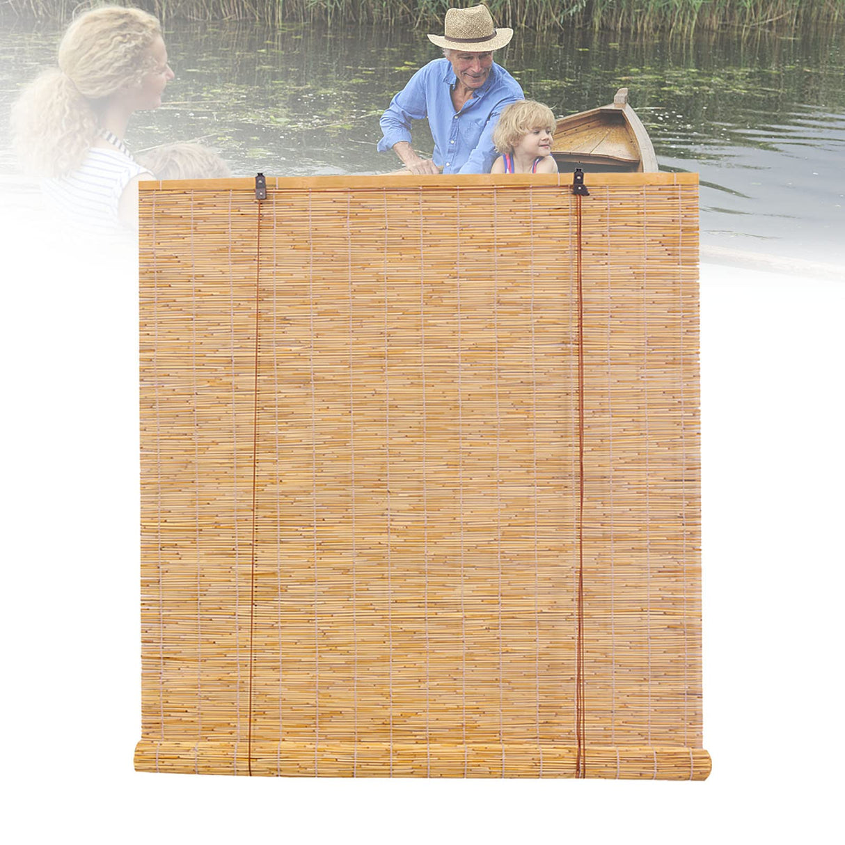 Outdoor Bamboo Shades for Patio Bamboo Roll Up Blinds, Bamboo Roll Up Shades Reed Shades Bamboo Roller Blinds Patio Shades Roll Up Outdoor for Indoor/Outdoor Privacy 27×59in(W×H) White OCAZI