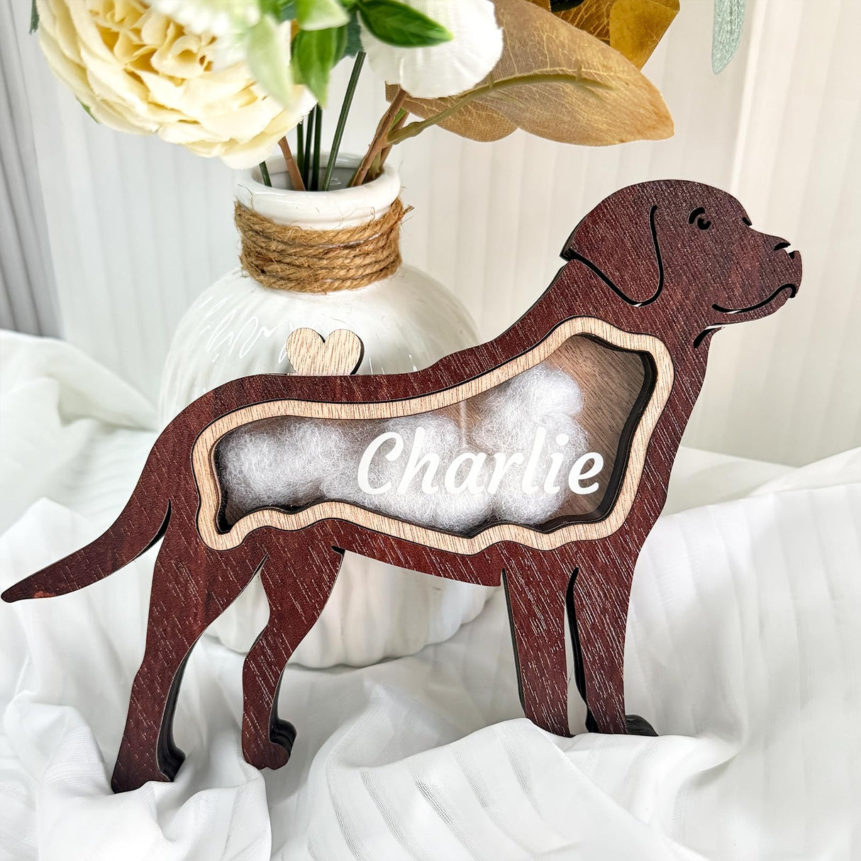 ubjva Custom Pet Fur Keepsake Box Personalized Wooden Dog Hair Memorial Shadow Box with Name Pet Loss Sympathy Gift for Dog Lover ubjva