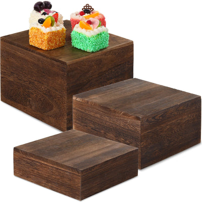 Barydat 3 Pcs Wooden Risers Stands Cake Rustic Stackable Square Cupcake Stands Base for Buffet Table Dessert Food Birthday Wedding Party