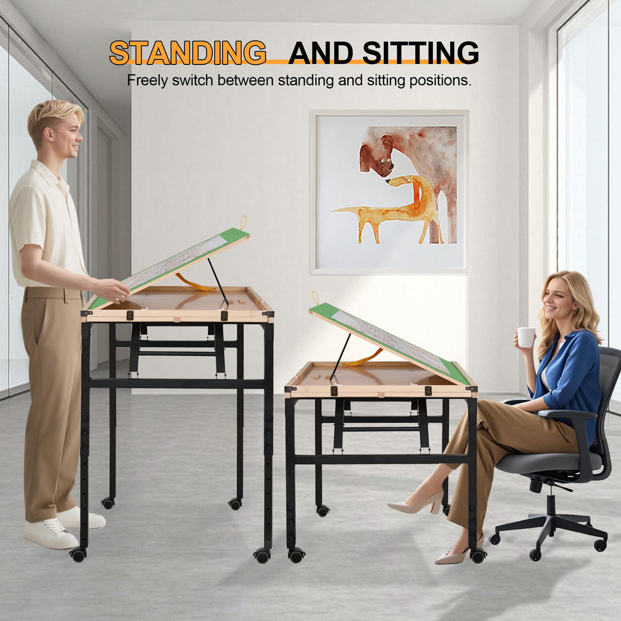 Jigsaw Puzzle Table for 1500 Piece with Drawers, Legs & Wheels Adjustable Height Puzzle Tables for Adults Folding & Tilting Puzzle Board for Mother's Day Birthday Gift BittPicc