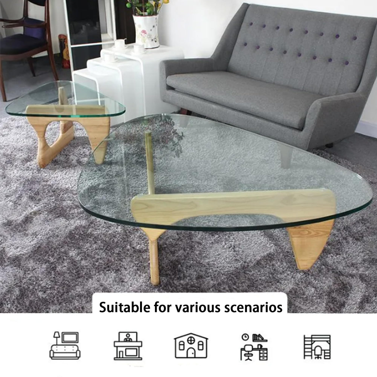 Modern Glass Coffee Table, 32.68" D x 22.44" W x 15.75" H, Abstract Round Tea Tables for Living Room Home Office Industrial Cocktail Tables (Log-Clear Glass/32.68") 1 EasySoul