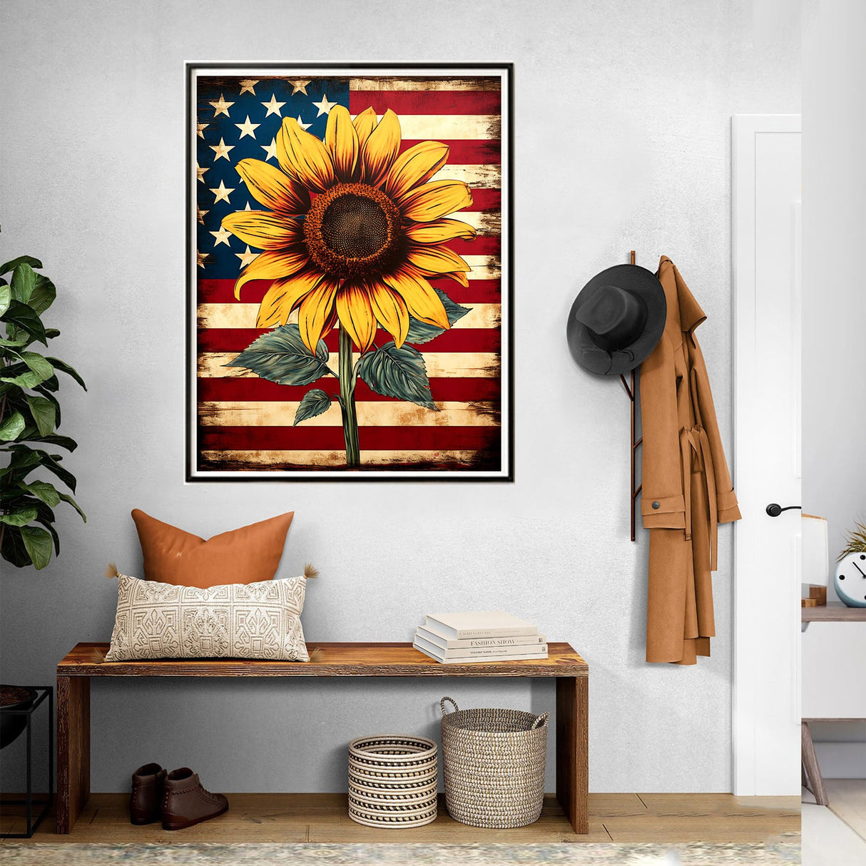 SKRYUIE Paint by Numbers Kit for Adults Beginner Sunflower, Acrylic American Flag Oil Painting by Numbers Kits with PaintBrushes Paintwork Art Crafts Canvas for Home Decor 16x20 inch 07 SKRYUIE