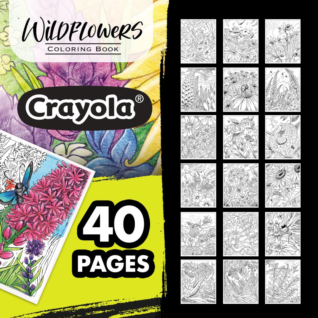 Crayola Wildflower Coloring Book (40 Pages), Premium Adult Coloring Pages, for Stress Relief and Relaxation, Gift for Adults Crayola