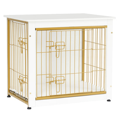 DWANTON Dog Crate Furniture with Cushion, Wooden Dog Crate with Double Doors, Dog Furniture, Dog Kennel Indoor for Small/Medium/Large Dog,End Table, Small, 27.2" L, White