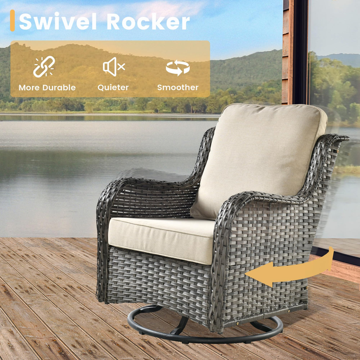 HOOOWOOO Outdoor Patio Furniture with Fire Pit Set 11 Pieces Patio Set with Fire Pit Wicker Outdoor Furniture with Fire Pit Table Set Patio Sectional Set with Swivel Chairs,Beige HOOOWOOO