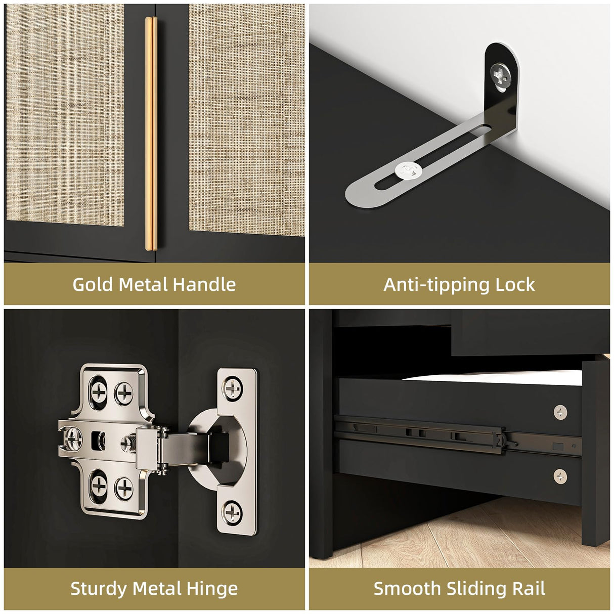 UZUGUL Armoire Wardrobe Closet with Door and 2 Drawer, Black Bedroom Armoire Cabinet with Hanging Rod,Wooden Wardrobe Storage Cabinet Closet with Large Storage for Bedroom (Black) UZUGUL