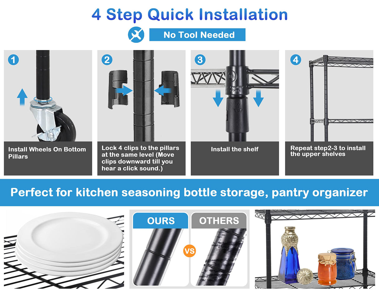 6000Lbs Capacity Metal Shelving Unit 6 Tier Adjustable Shelves for Storage Heavy Duty Commercial Grade Wire Shelf with Wheels & Feet 48" ×18" ×78" Storage Rack for Warehouse Garage Pantry Basement MKDLUFEI