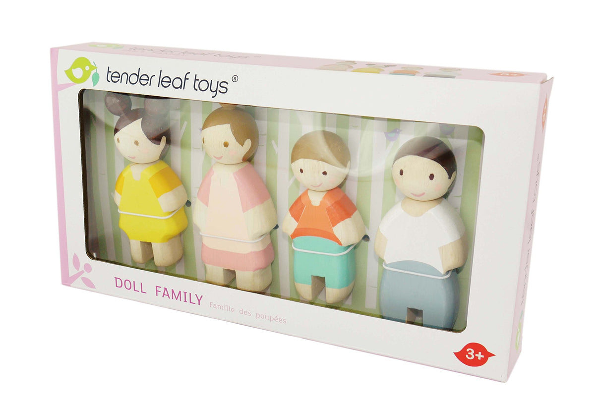Tender Leaf Toys - The Leaf Family - 4 Pcs Wooden Family Mini Dolls Playset for Children, Kids Miniature Pretend Play Dollhouse Figures, Includes Parents, Sibling - Age 3+ Tender Leaf Toys