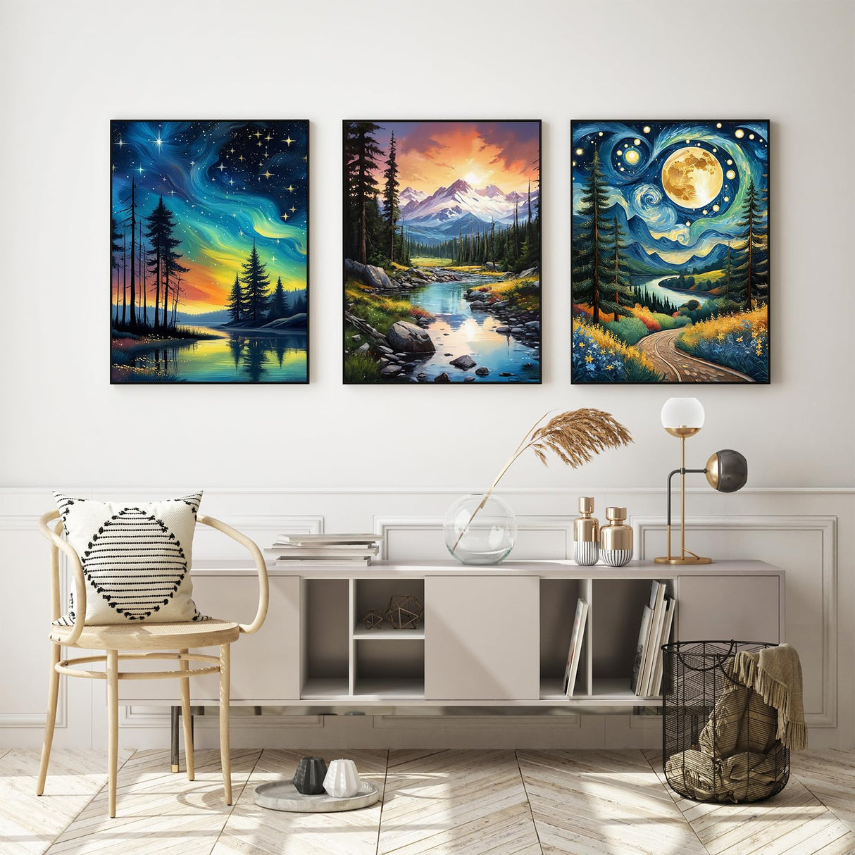 4 Pack Diamond Art Kits for Adults, 5D Full Drill Landscape Diamond Painting Kits for Beginners, Forest Mountain Starry Sky Gem Art and Crafts Home Wall Decor 12 X 16 inch Ninonly