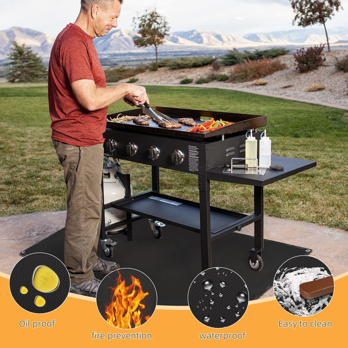 90x48 inch Outdoor Grill Mats for Outdoor Gril,Protective Mats for Decks and Patio BBQ,Fireproof Fire Pit Mat,Indoor Fireplace Mat,Oil Proof Waterproof Under Grill Floor Mats,Easy to Clean SONGC