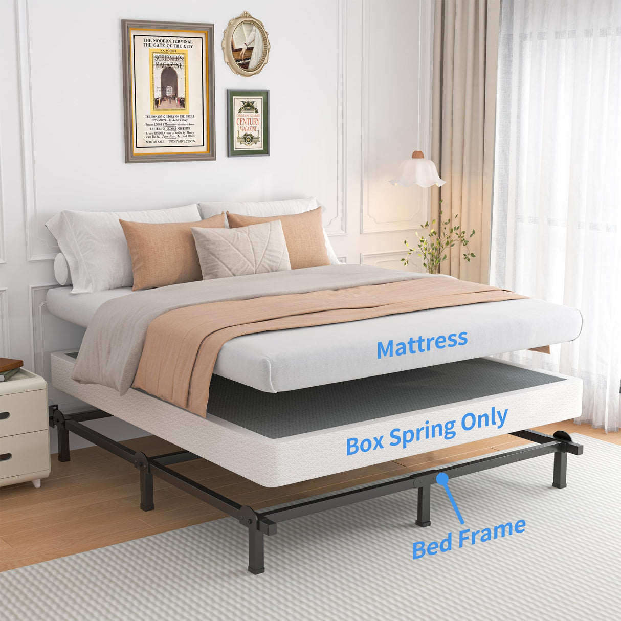 ROIL 10 Inch King Box Spring, Heavy Duty Metal Box Spring Mattress Foundation with Fabric Cover, 3500lbs Max Weight Capacity, Easy Assembly, Noise Free, Non-Slip ROIL