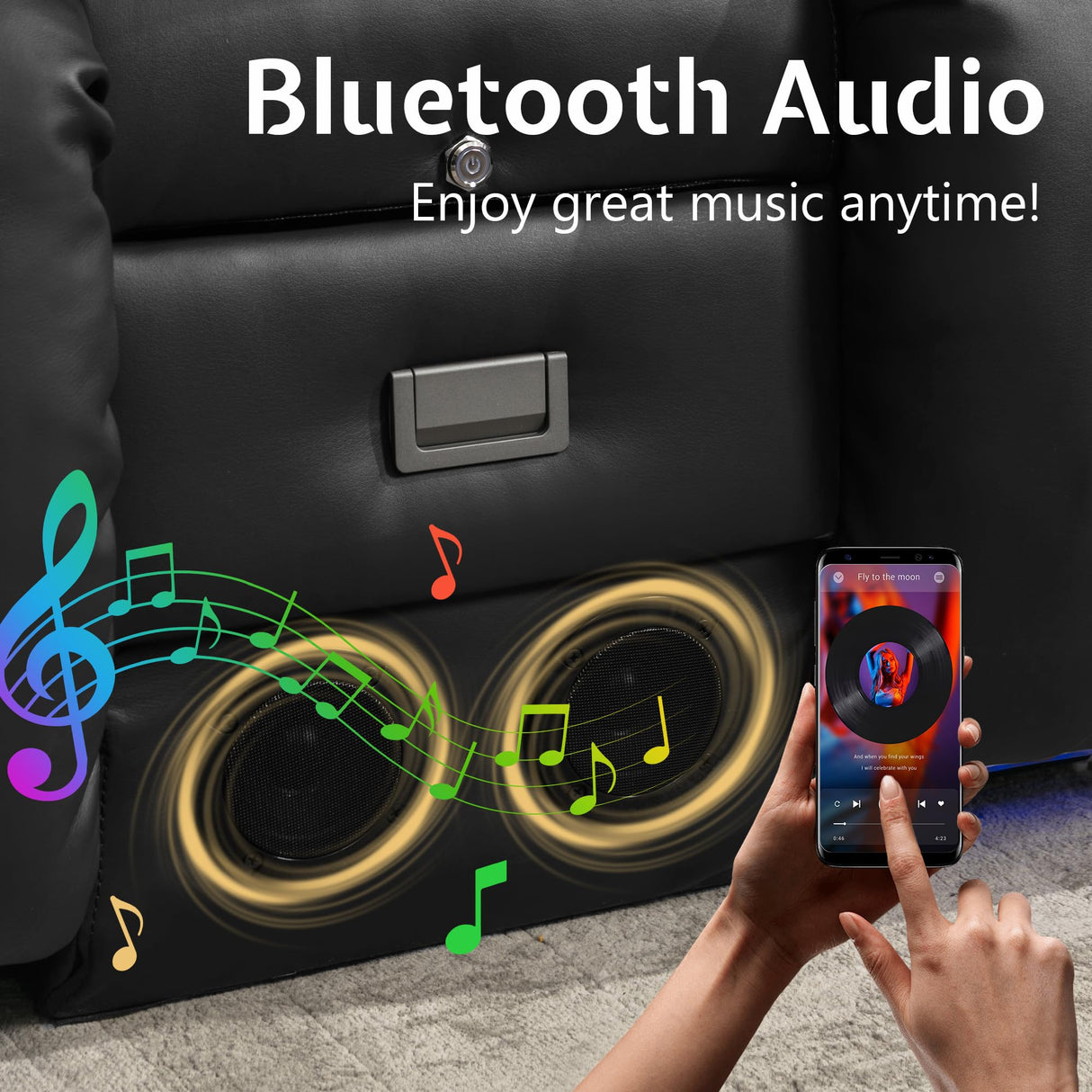 Houjud Power Loveseat Recliner Sofa with Console, RV Flip Middle Backrest Design 3 Seat Reclining Sofa Couch with Vibrating Massage and Heat, LED Light, USB, Bluetooth Speakers, Outlets, Black Houjud