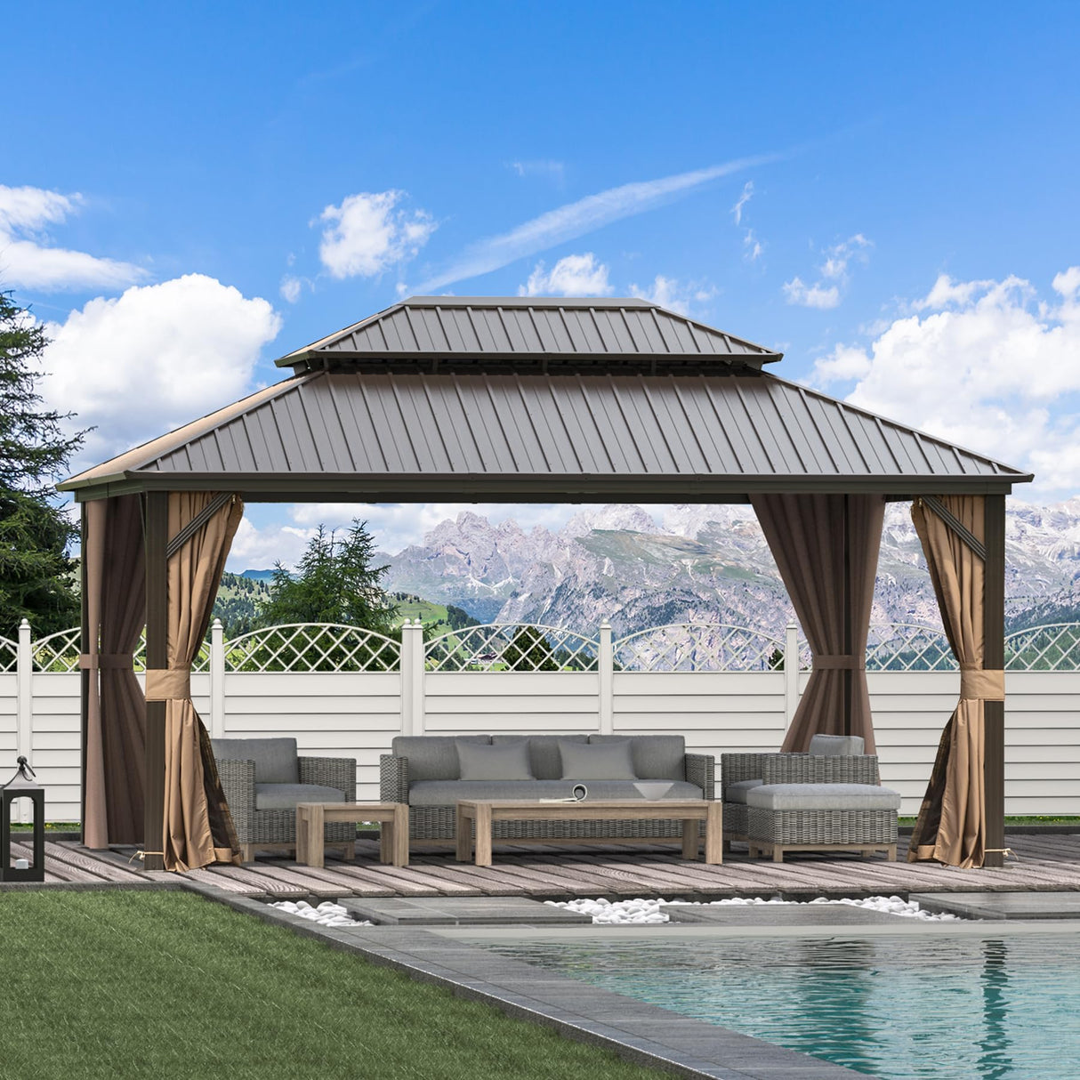 Domi 12'x16' Hardtop Gazebo Canopy Metal,Outdoor Aluminum Gazebo with Galvanized Steel Double Roof,Curtain and Netting,Permanent Gazebo Pavilion for Patio Deck,Backyard domi outdoor living