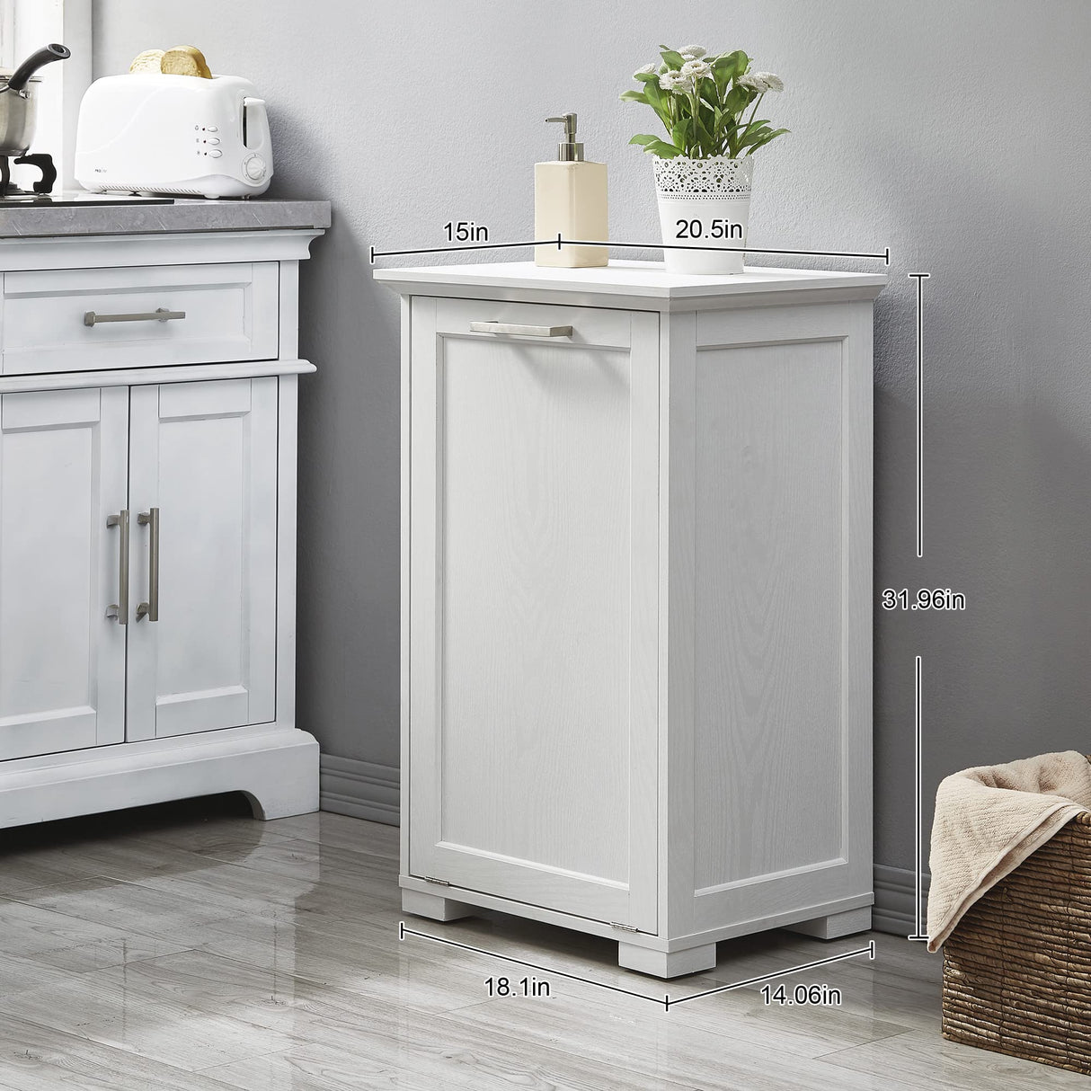 OLD CAPTAIN Tilt-Out Laundry Sorter Cabinet/Wooden Tilt Out Trash Cabinet, with Negative ion and deodorizing Function to Ensure The Cleanliness of The Kitchen Trash can(White)… OLD CAPTAIN