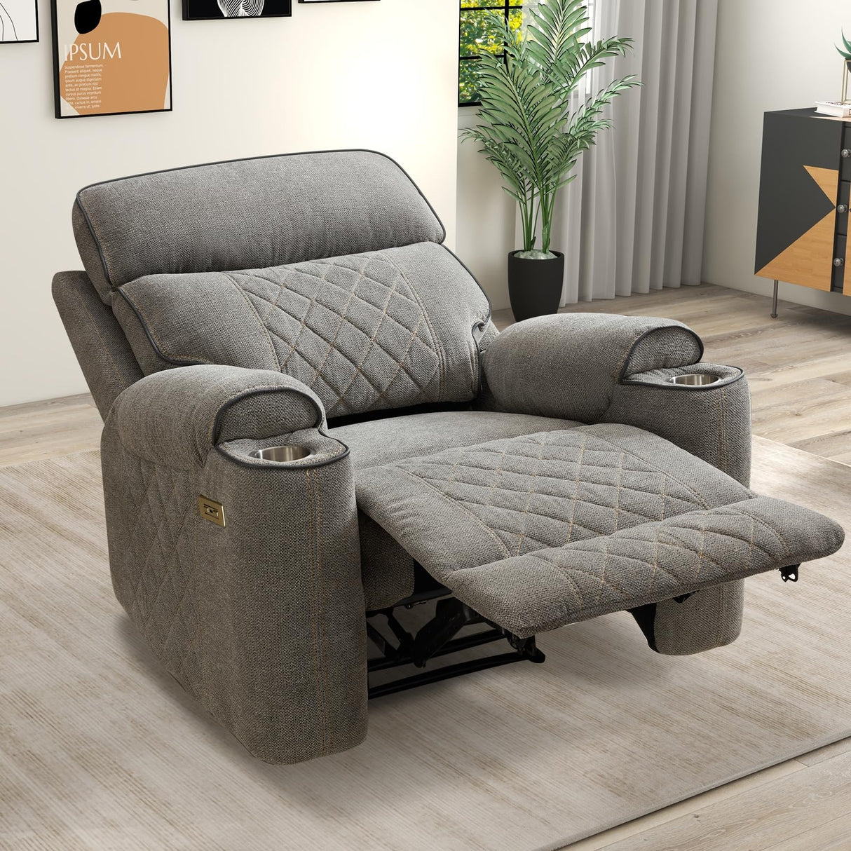 HAOMARKETS Electric Recliner Chair, Soft Fabric Power Recliners with Metal Cup Holders, Single Overstuffed Heavy Duty Reclining Sofa Chairs for Living Room Bedroom HAOMARKETS
