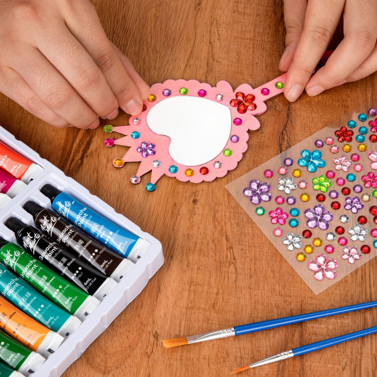 XJWWHZ 12 Pack Wooden Mirror Craft for Kids, DIY Princess Mirrors for Girls, Paint Wooden Hand Mirror for Art Activities XJWWHZ