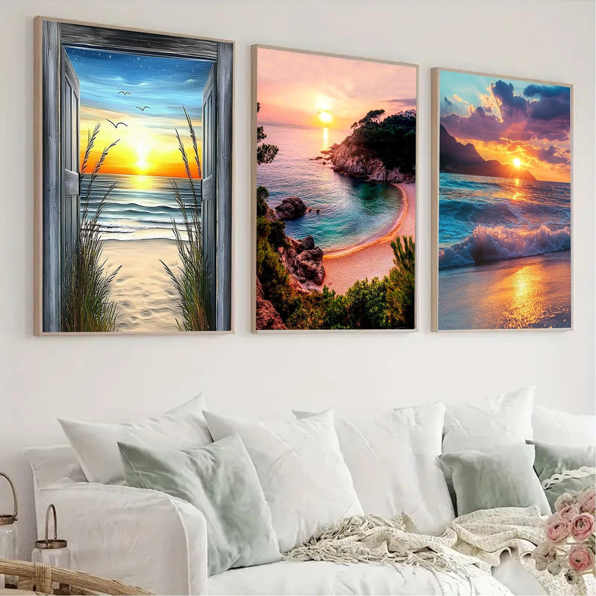 6 Pack Diamond Painting Kits for Adults Beginner, 5D Beach Diamond Art Sets, DIY Full Round Drill Sunrise Paint with Diamonds Gem Art Multi-Pack, Easy Adults Dot Gem Art for Wall Decor 12 x 16 Inch DIYDECORFUN