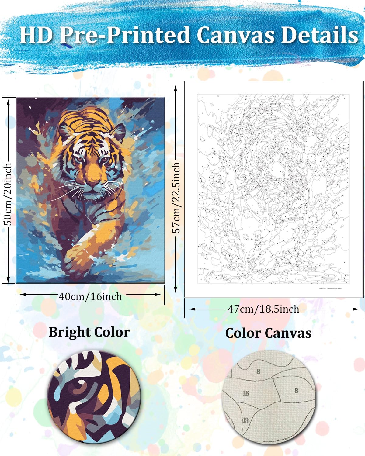 TOCARE Tiger Paint by Numbers Kit for Adults, Adult Paint by Number Tiger Canvas,Adults’ Paint-by-Number Kits Animal 16x20inch TOCARE
