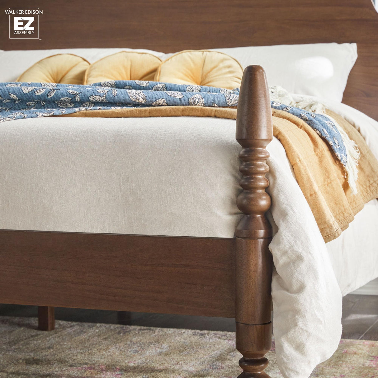Walker Edison EZ Assembly Traditional Wood Spindle Post Bed, No Box Spring Bed Frame, Modern Farmhouse Bed, King Size, Dark Brown Walker Edison