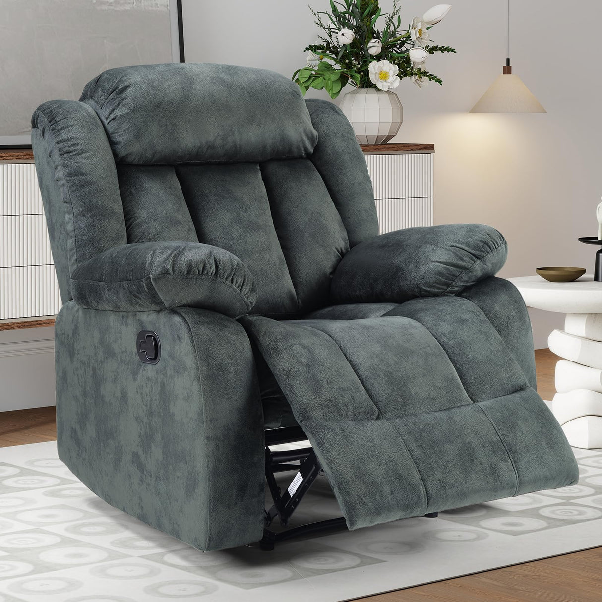 INZOY Manual Recliner Chair with Padded Armrest, Wall-Hugger Single Sofa Recliners with Overstuffed Back, Classical Fabric Reclining Chairs for Living Room Theater Seating, Grey INZOY