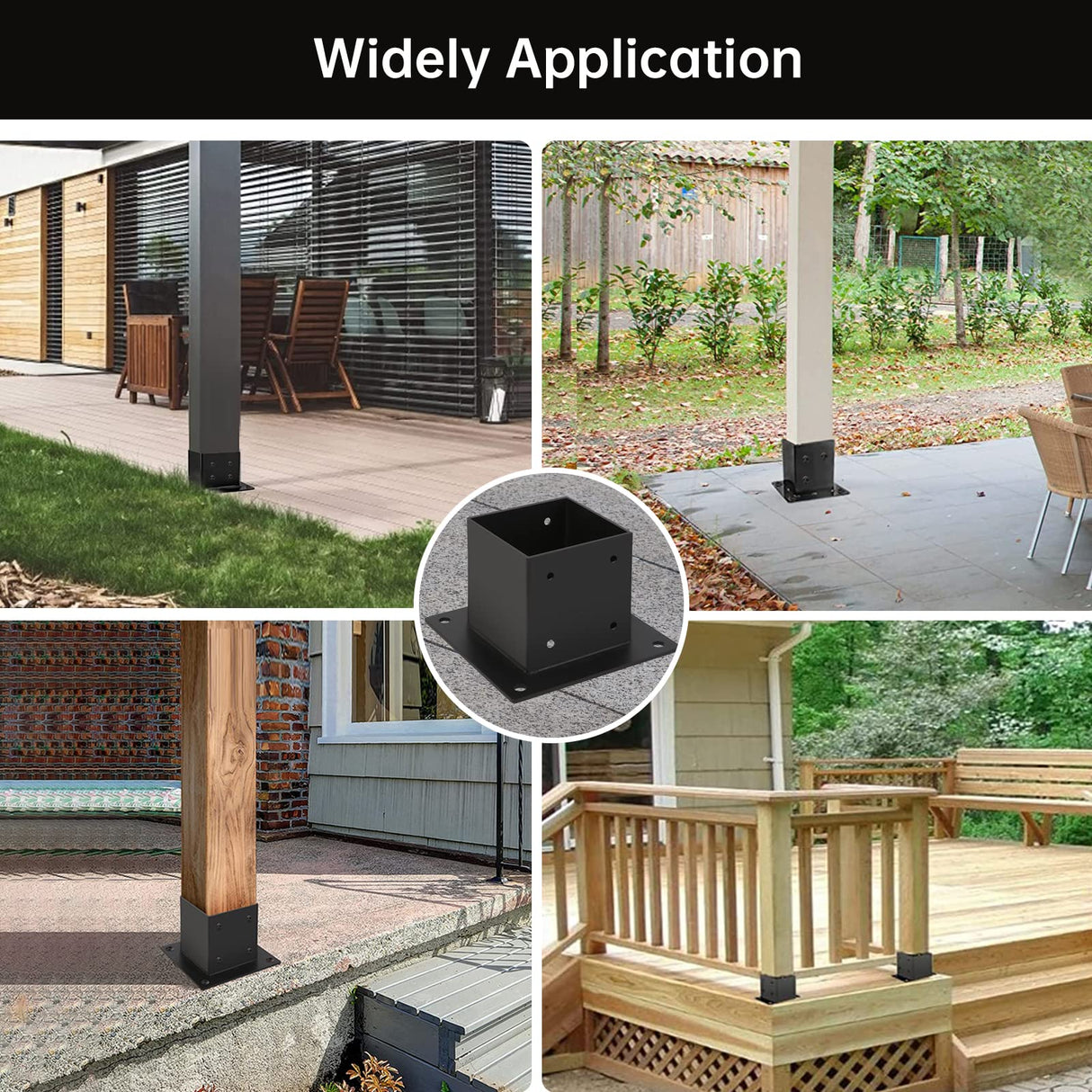 Grehitk 4×4 Post Base 4 Pcs,Deck Post Brackets,Inner Size 3.5"x3.5" Thick Steel Fence Post Anchor Base,Black Powder Coated Heavy Fence Post,for Supports Porch Railing Post Holders Pergola Brackets Grehitk