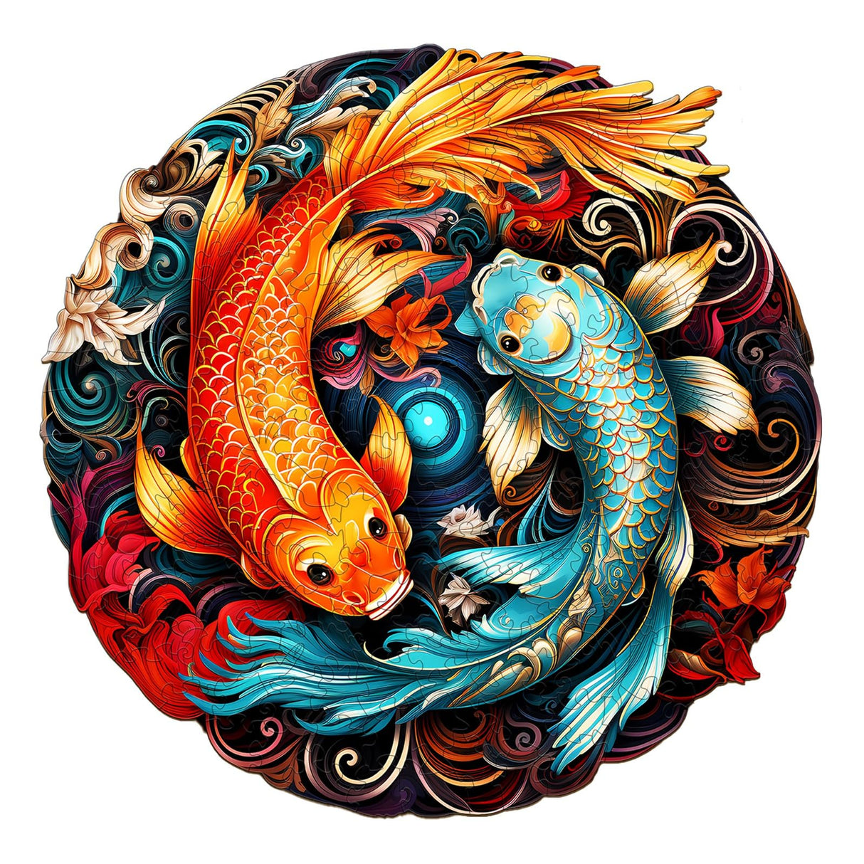 Woodemon Wooden Puzzles for Adults, Yin Yang Fish (M-185pcs) Wooden Jigsaw Puzzles Kids, 11.4*11.2in Unique Shaped Animal Wood Puzzles Adults, Christmas Puzzles Xmas Birthday Gifts Family Puzzle Games Woodemon