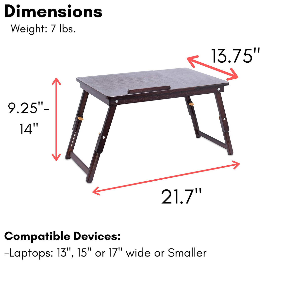 Sofia + Sam Bamboo Lap Tray with Adjustable Tilt Surface | Wooden with Folding Legs and Pullout Drawer | Fits Laptops Up to 15" | Walnut Brown | Foldable Serving Bed Tray | Computer Lap Tray Sofia + Sam