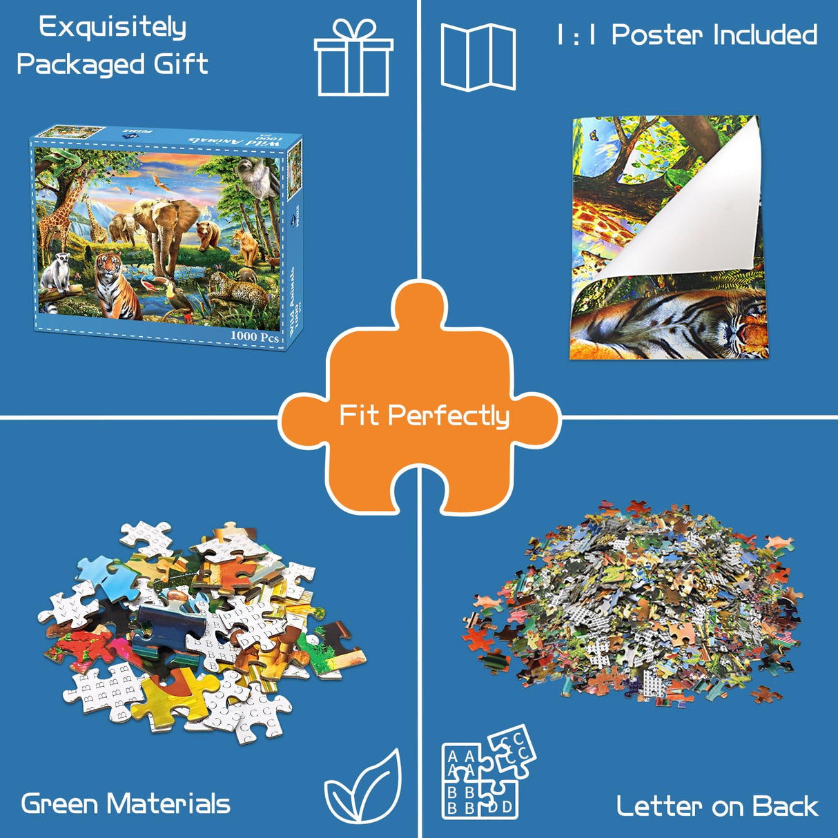 1000 Pieces Puzzles for Adults, Animal World Jigsaw Puzzle Challenging Night Game, Interlock Perfectly No Dust, for House Decoration, Birthday Party Holiday Toy for Kids Boys and Girls TangMosaic