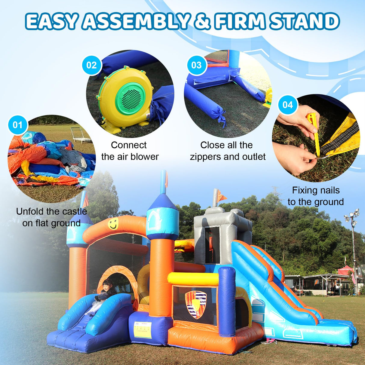 Commercial Bounce House for Big Kids Adult,Heavy Duty PVC 16FT(L) Inflatable Bounce House with Slides & Ball Pit, Ring Toss Game, Basketball Hoop Great for Party Backyard School Event-1100W Blower Tryset