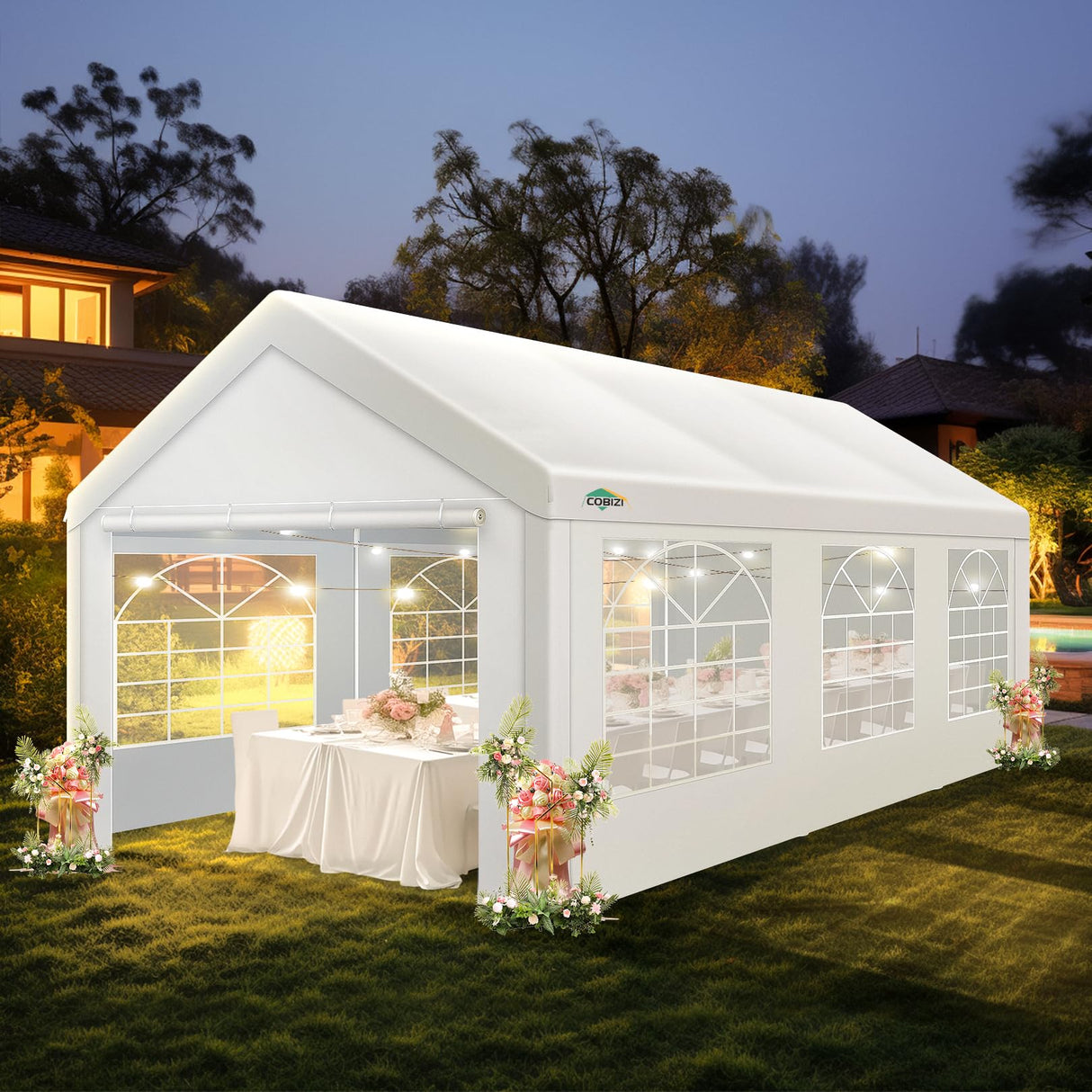 COBIZI 10x20 Party Tent Heavy Duty, 10x20 Canopy with Removable Sidewalls & 4 Built-in Sandbag, Commercial Wedding Large Tent, UV 50+, Waterproof, White COBIZI
