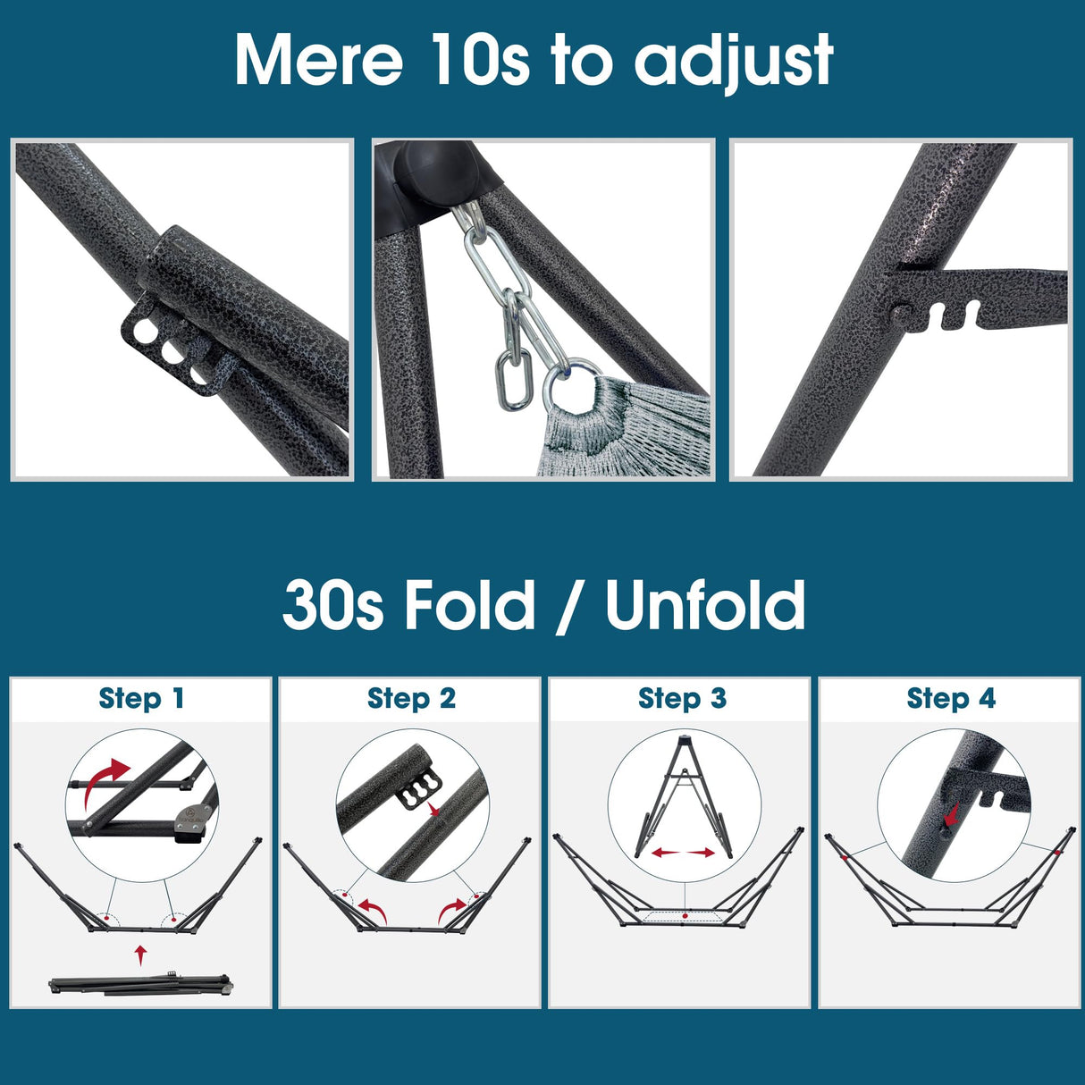 Tranquillo Adjustable Hammock Stand 600 lbs Capacity, Collapsible Camping Hammock and Stand, Double Hammock with Stand for 2 Persons, Quick & Easy Assembly Garden Yard Patio Lawn, Grey Tranquillo