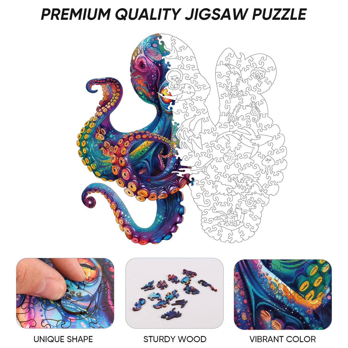 Qiuenisray Wooden Puzzles for Adults,Octopus Wooden Jigsaw Puzzles 200pcs,11.2x11.2in,Medium,Unique Shape Adult Puzzles,Irregular Wood Puzzles Creative Gift for Adults and Kids Family Game Qiuenisray