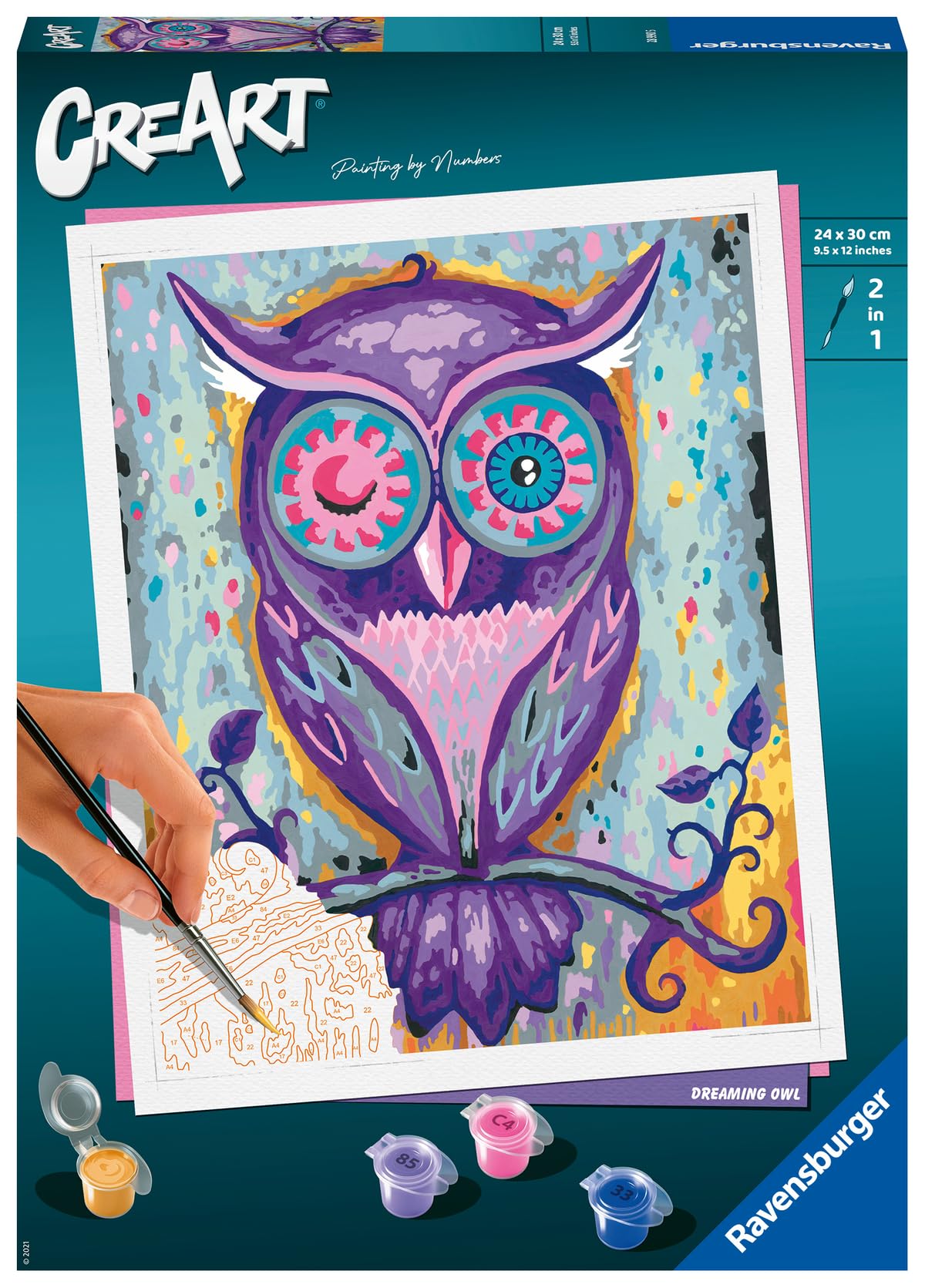 Ravensburger CreArt Dreaming Owl Paint by Numbers Kit for Adults - Painting Arts and Crafts for Ages 12 and Up Ravensburger