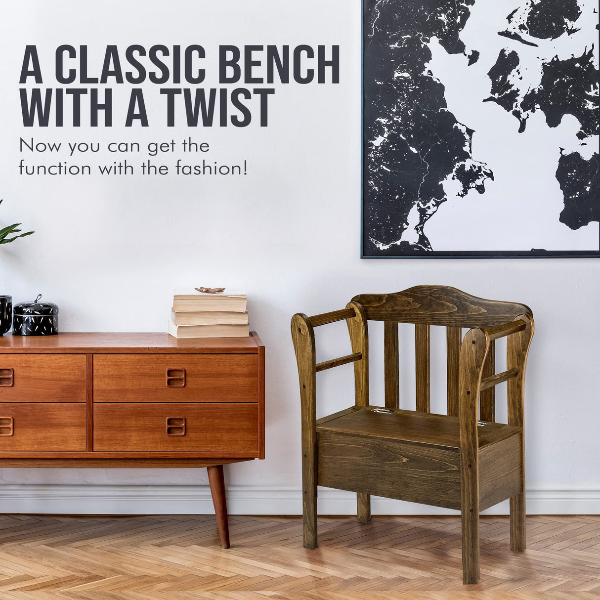 Peaceful Classics Bench with Storage - Small Wooden Storage Bench for Entryway, Hallway, Mudroom, Farmhouse, Bedroom, & Living Room, Amish Handmade Furniture Storage Organizer, Special Walnut Peaceful Classics