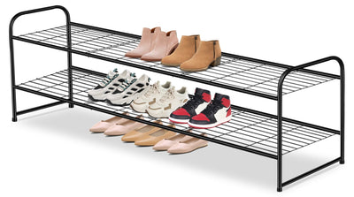 AOODA Long 2 Tier Shoe Rack for Closet Metal Wide Stackable Shoe Storage Organizer for Entryway, Bedroom, Floor, 18-Pairs Low Shoe Shelf, Black