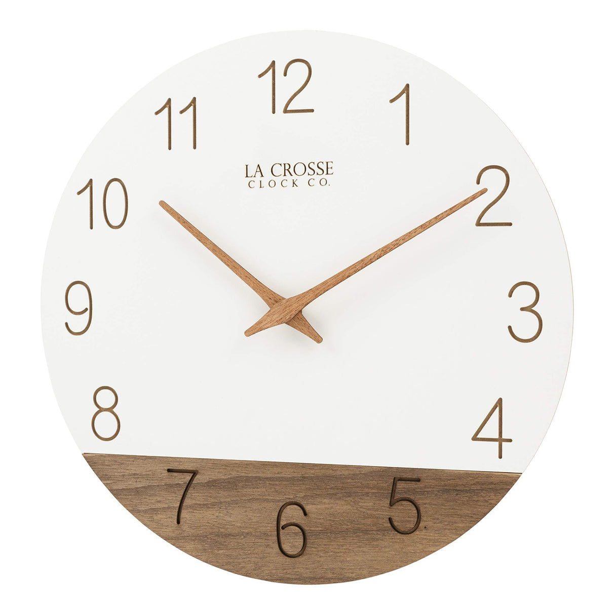 La Crosse 404-3630B 12" Sierra Wood Quartz Analog Wall Clock, White La Crosse