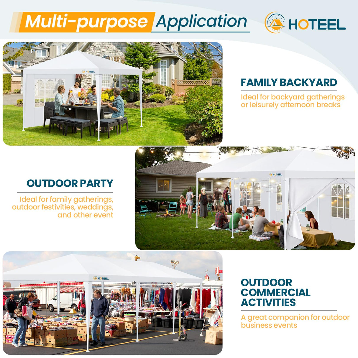 HOTEEL Canopy 10'x20' Party Tent with 4 Removable Sidewalls, Event Tent, Outdoor Tent for Parties, Large Canopy Tent for Parties, Weddings, Patio Camping Gazebo, All Season & Waterproof, White Hoteel