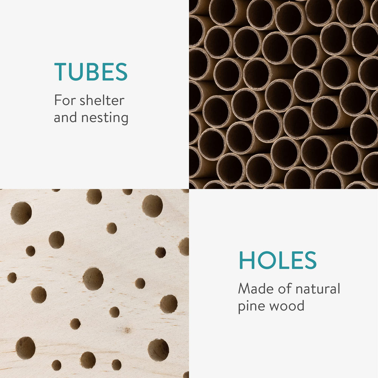 Navaris Bee House for Garden - 10.2" x 15.8" Bee Hotel for The Garden - Nesting Tubes Box with Holes for Carpenter Bees, Pollinating Bees, Mason Bees Navaris
