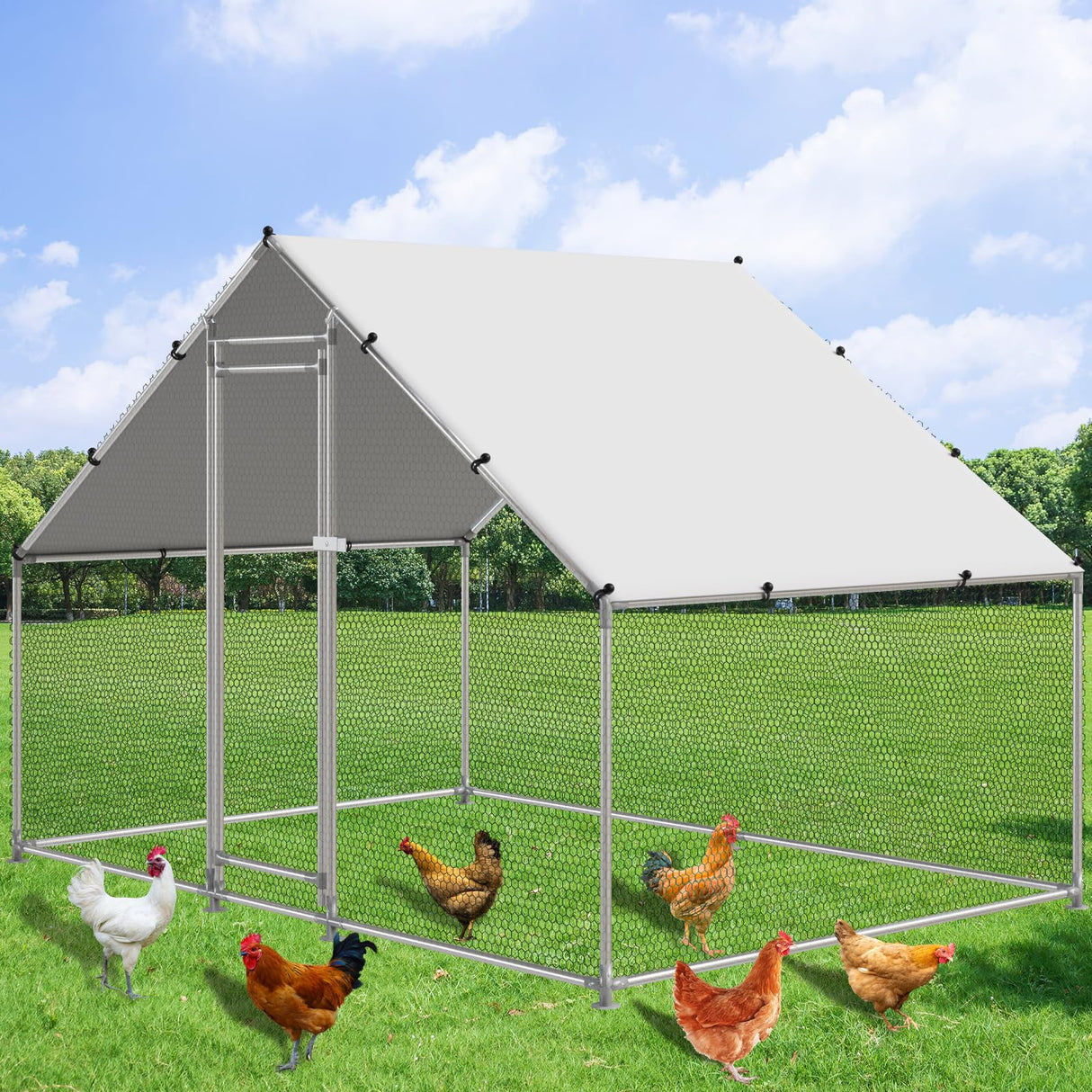 NUGRIART Large Metal Chicken Coop Walk-in Poultry Cage Hen Duck Run House with Waterproof & Anti-UV Cover Galvanized Rabbits Habitat Spire Shaped Cage for Outdoor Yard Farm Use NUGRIART