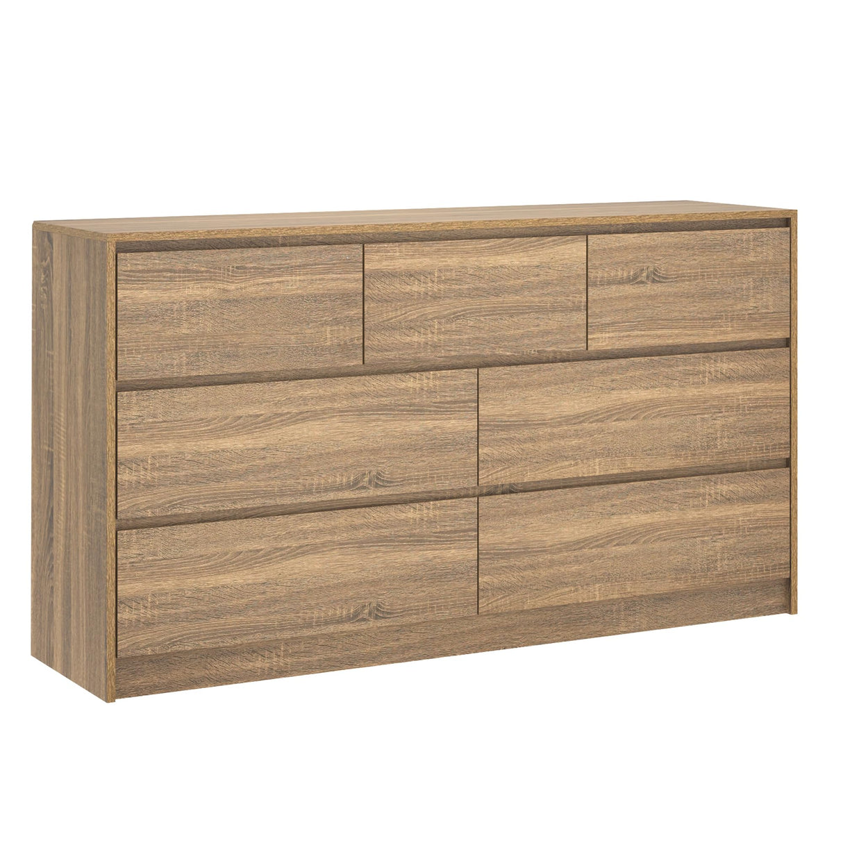 Farmhouse Malm Dresser for Bedroom, 55 Inch Long Dresser with 7 Drawers, Modern Large Wood Chest of Drawer Handle Free, Dresser for Kids Bedroom, Living Room, Entryway, Hallway, Oak jiteentarou