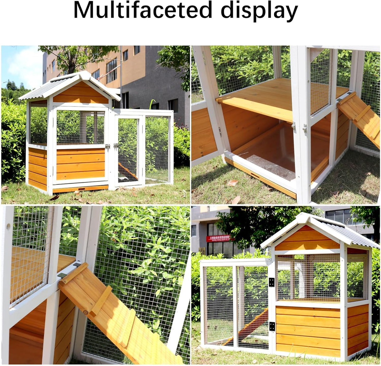 Oykomeoko 48" L Outdoor Duck Coop Wooden Chicken Coop with Nest Box PVC Waterproof Roof (Yellow Brown)(11746) oykomeoko