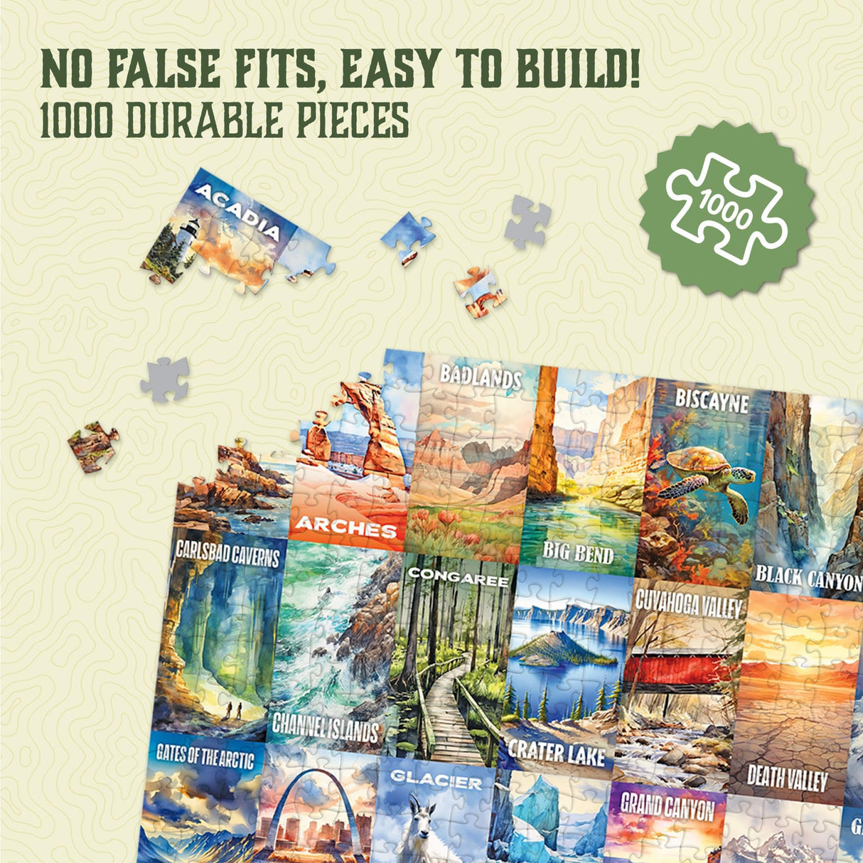 Trekking The National Parks Puzzles for Adults 1000 Pieces - Jigsaw Puzzle with No False Fits - Includes Custom Artwork for All 63 National Parks - Designed by and Made for National Park Enthusiasts Underdog Games