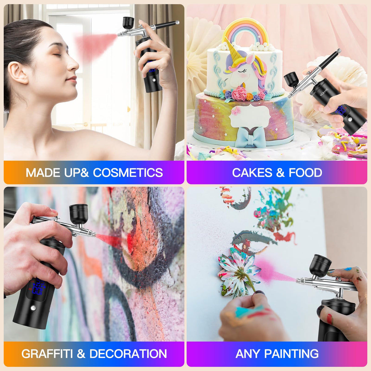 Airbrush Kit with Compressor 48PSI High-Pressure, Non-Clogging Air Brush Set Cordless Rechargeable with 0.3mm Nozzle and Cleaning Brush for Nail Art, Makeup, Painting, and Cake Decorating VCBAVC