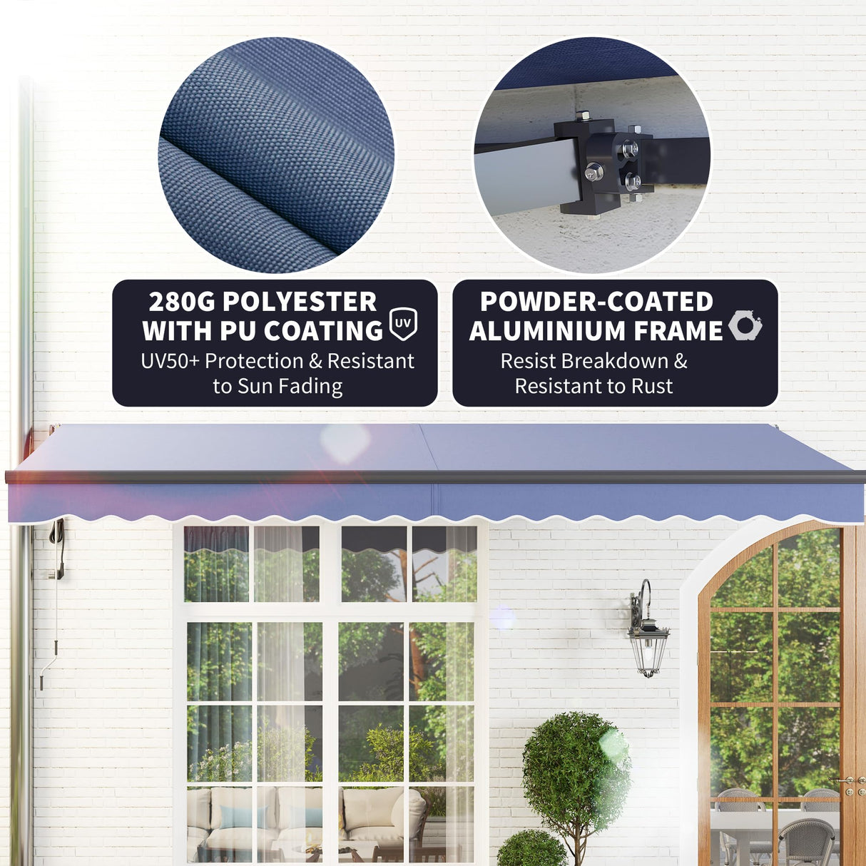 Outsunny 15' x 10' Electric Retractable Awning, Aluminum Frame Motorized Patio Awning with Remote Controller, UV30+ Protection Sun Shade Canopy for Door Window Garden Deck, Dark Blue Outsunny