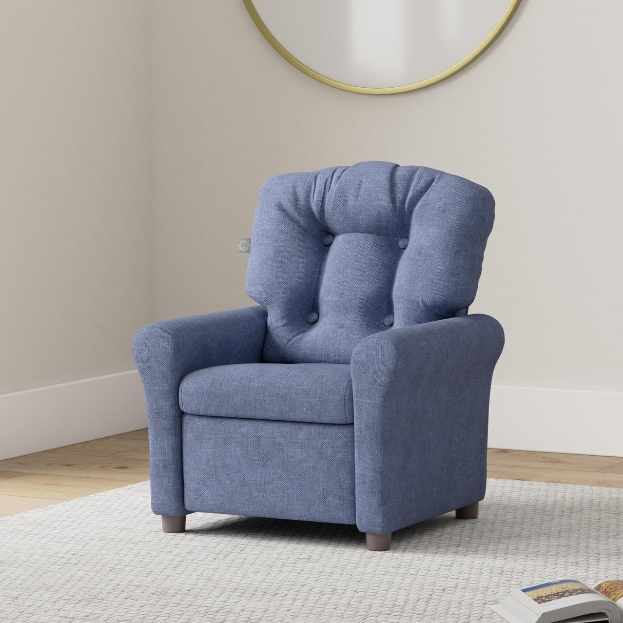 The Crew Furniture Traditional Kids Recliner, Toddler Ages 1-5 Years, Home Décor Polyester Linen, Sapphire The Crew Furniture