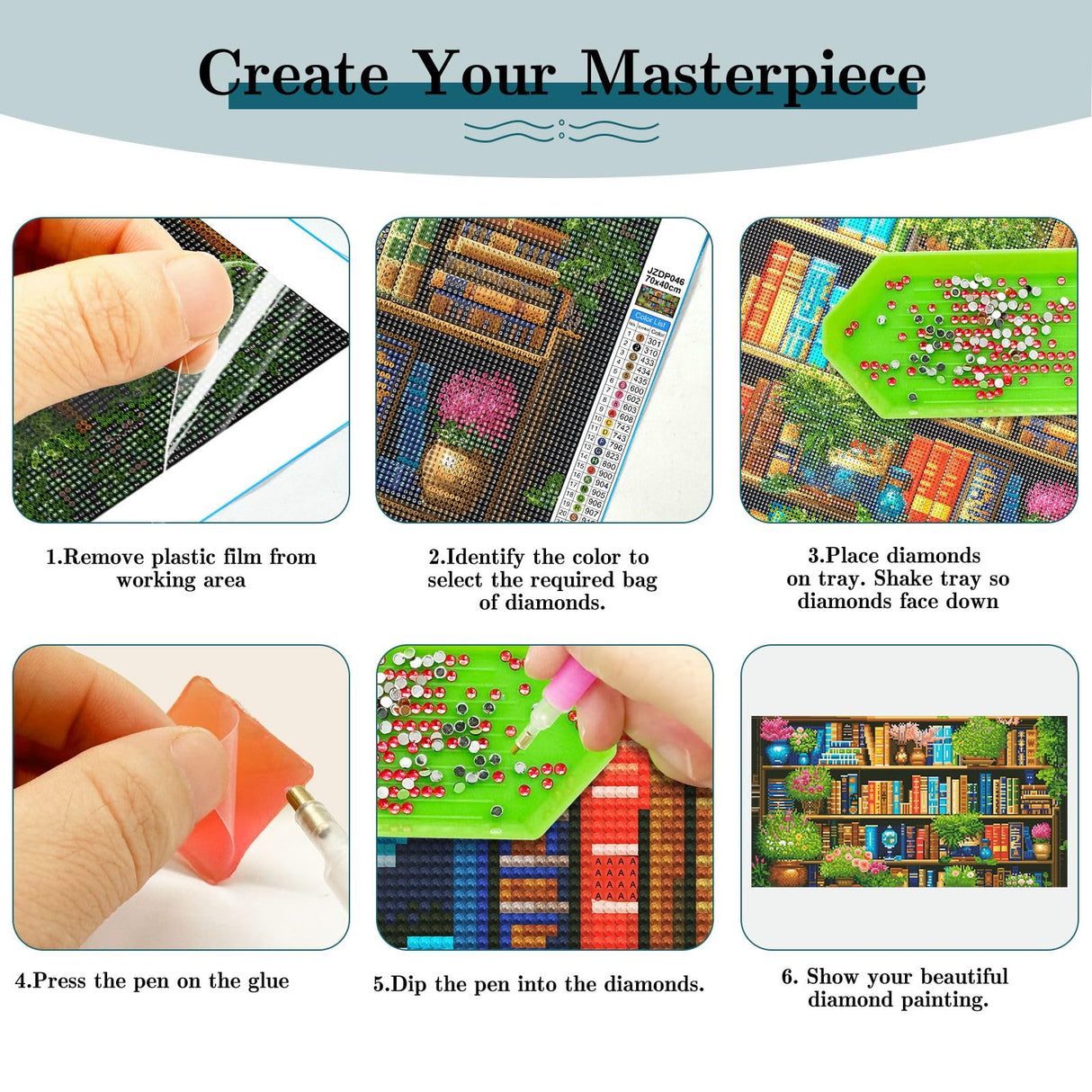 JOOZ Large Diamond Art Kits for Adults - 5D Book Diamond Painting Kits for Adults, DIY Full Drill Bookshelf Plant Diamond Art Painting, Bookshelf Gem Art Kits for Home Wall Decor 27.5x15.7 Inch JOOZ