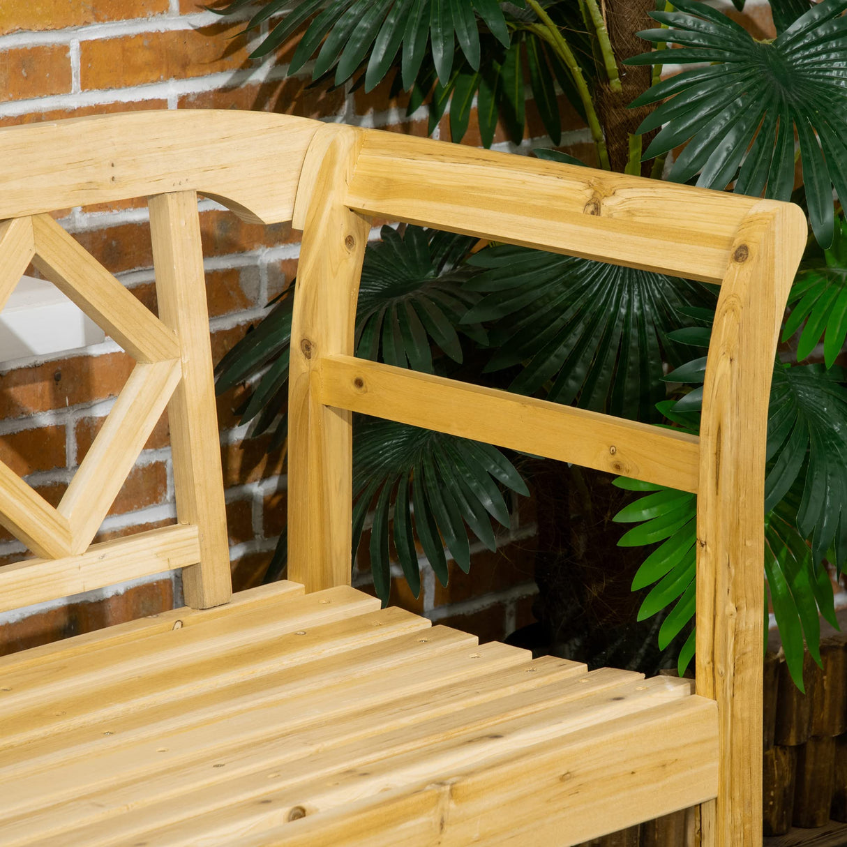 Outsunny Rustic Three-Seat Wooden Patio Bench with Backrest and Armrests Outsunny