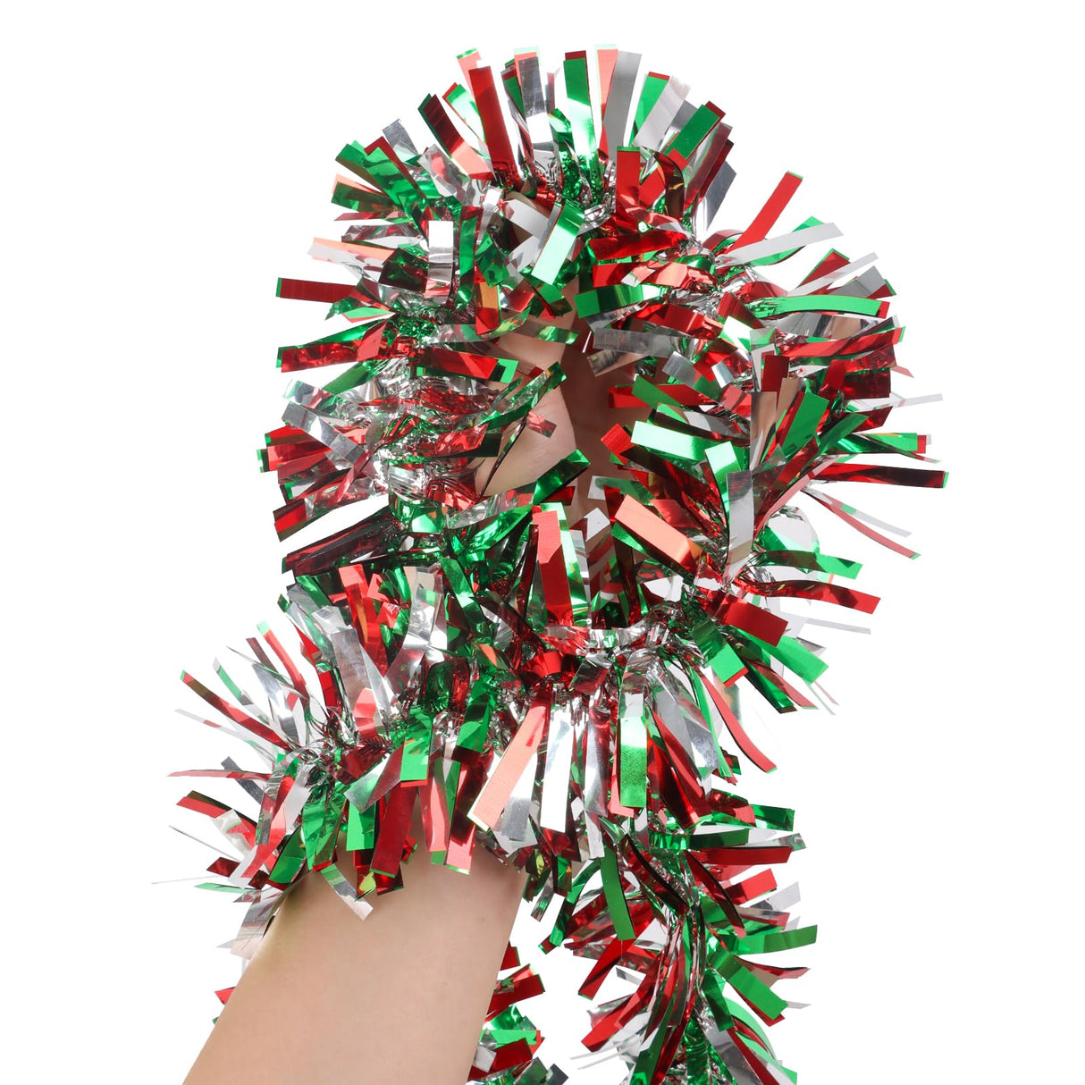 CCINEE 32.8 Feet Christmas Tinsel Garland,Metallic Tinsel Twist Garland Shiny Hanging Decoration for Party Supplies Xmas Tree Home Stairs Indoor Outdoor Decor(Red Green Sliver) CCINEE